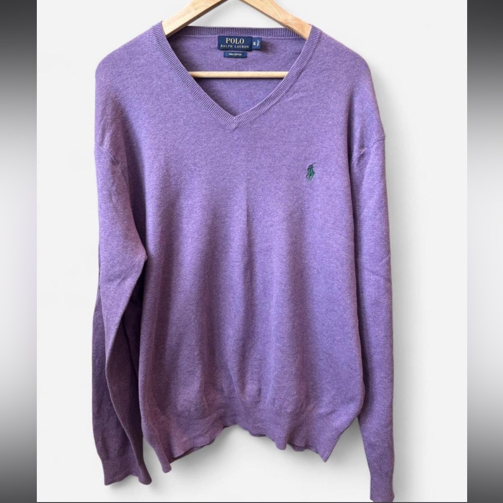 Ralph Lauren men’s preppy purple V-neck sweater 100% Cotton XL